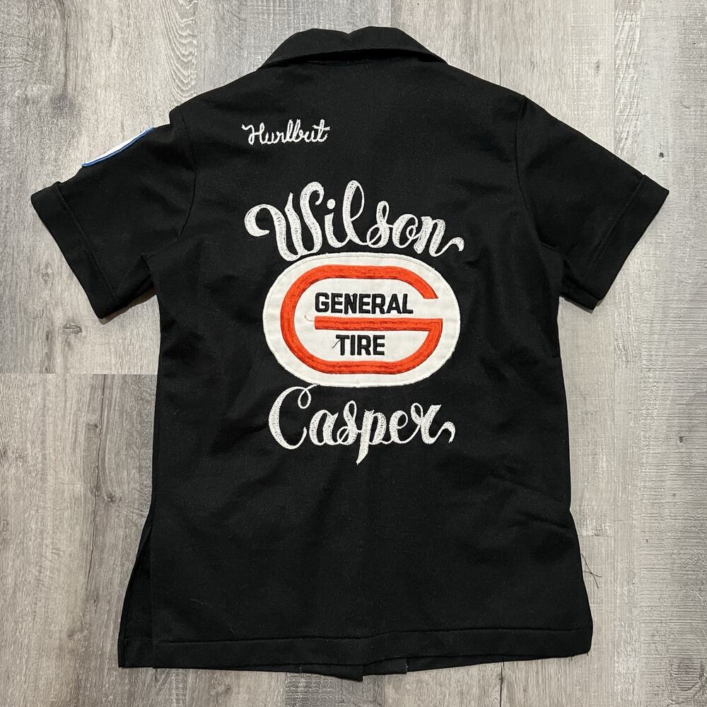 VTG 60s Nat Nast Chainstitch Bowling Shirt Black Wilson Casper Rockabilly XS 32